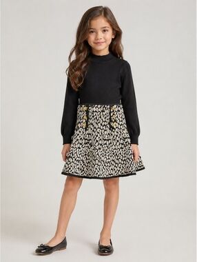 In*Girl Girls' Sweater Dress Black Tan Animal Print Size 7 NWT